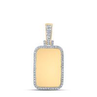 14K Yellow Gold Round Diamond Dog Tag Memory Charm Pendant 0.33 Cttw