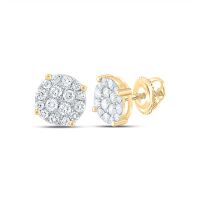 14K Yellow Gold Round Diamond Cluster Earrings 0.50 Cttw