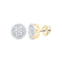 14K Yellow Gold Round Diamond Cluster Earrings 0.17 Cttw