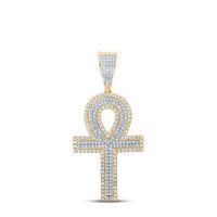 14K Two-Tone Gold Round Diamond Cross Charm Pendant 0.88 Cttw
