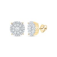 14K Yellow Gold Round Diamond Cluster Earrings 0.63 Cttw