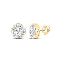 14K Yellow Gold Round Diamond Cluster Earrings 0.88 Cttw