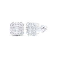 14K White Gold Baguette Diamond Square Earrings 0.63 Cttw