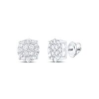 14K White Gold Round Diamond Cluster Earrings 0.25 Cttw