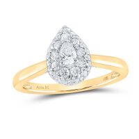 14K Yellow Gold Pear Diamond Halo Bridal Engagement Ring 0.50 Cttw