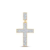 10K Yellow Gold Round Diamond Cross Charm Pendant 1 Cttw