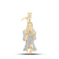 10K Yellow Gold Round Diamond Grim Reaper Charm Pendant 0.75 Cttw