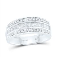 10K White Gold Baguette Diamond Band Ring 0.88 Cttw