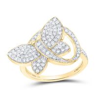 10K Yellow Gold Round Diamond Butterfly Ring 0.50 Cttw