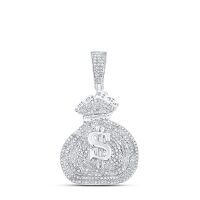 Sterling Silver Round Diamond Money Bag Charm Pendant 1 Cttw