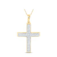 10K Yellow Gold Round Diamond Cross Pendant 0.38 Cttw