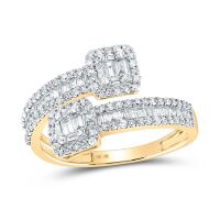 10K Yellow Gold Baguette Diamond Cuff Band Ring 1 Cttw