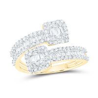 10K Yellow Gold Round Diamond Bypass Cuff Band Ring 1 Cttw