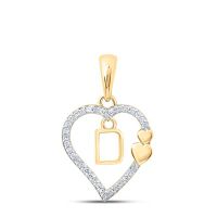 10K Yellow Gold Round Diamond D Heart Letter Pendant 0.10 Cttw