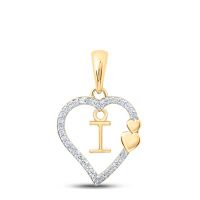 10K Yellow Gold Round Diamond I Heart Letter Pendant 0.10 Cttw