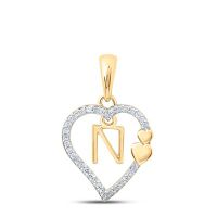 10K Yellow Gold Round Diamond N Heart Letter Pendant 0.10 Cttw