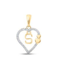 10K Yellow Gold Round Diamond S Heart Letter Pendant 0.10 Cttw