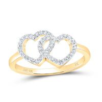 10K Yellow Gold Round Diamond Double Heart Nicoles Dream Collection Ring 0.20 Cttw