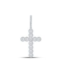 10K White Gold Round Diamond Cross Charm Pendant 0.75 Cttw