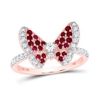 10K Rose Gold Round Ruby Diamond Butterfly Ring 0.63 Cttw