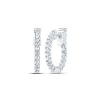 14K White Gold Round Diamond Inside Outside Huggie Earrings 0.50 Cttw