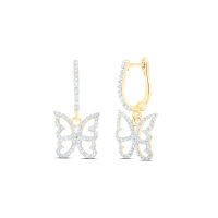 10K Yellow Gold Round Diamond Butterfly Dangle Earrings 0.38 Cttw