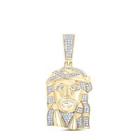 10K Yellow Gold Round Diamond Jesus Face Charm Pendant 0.50 Cttw