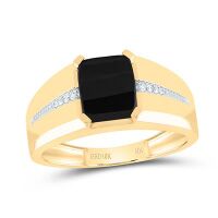 10K Yellow Gold Cushion Onyx Diamond Band Ring 2 Cttw