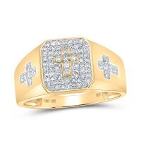 10K Yellow Gold Round Diamond Cross Ring 0.38 Cttw