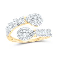 10K Yellow Gold Round Diamond Pear Cuff Band Nicoles Dream Collection Ring 0.63 Cttw