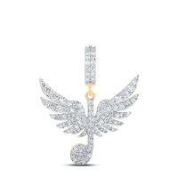 10K Yellow Gold Round Diamond Wing Music Note Treble Charm Pendant 1 Cttw