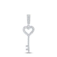 Sterling Silver Round Diamond Heart Key Pendant 0.63 Cttw
