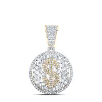 10K Yellow Gold Round Diamond Dollar Sign Circle Charm Pendant 1- 0.50 Cttw
