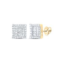 10K Yellow Gold Round Diamond Square Earrings 0.50 Cttw