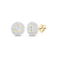 10K Yellow Gold Round Diamond Circle Cluster Earrings 0.50 Cttw