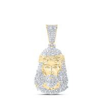 10K Yellow Gold Round Diamond Jesus Face Charm Pendant 1 Cttw