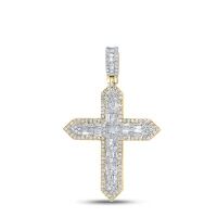10K Yellow Gold Baguette Diamond Cross Charm Pendant 1 Cttw