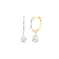 10K Yellow Gold Round Diamond Hoop Teardrop Dangle Nicoles Dream Collection Earrings 0.38 Cttw