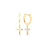10K Yellow Gold Round Diamond Cross Dangle Nicoles Dream Collection Earrings 0.05 Cttw