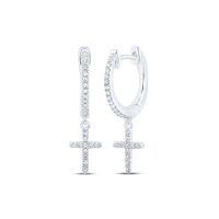 10K White Gold Round Diamond Cross Dangle Nicoles Dream Collection Earrings 0.17 Cttw