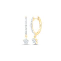 10K Yellow Gold Round Diamond Star Hoop Dangle Nicoles Dream Collection Earrings 0.20 Cttw