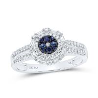 14K White Gold Round Blue Sapphire Cluster Ring 0.50 Cttw