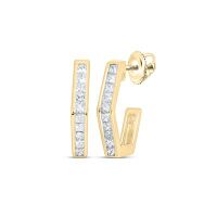 10K Yellow Gold Princess Diamond Half Hoop Earrings 0.50 Cttw
