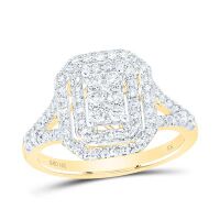 10K Yellow Gold Round Diamond Octagon Ring 0.75 Cttw