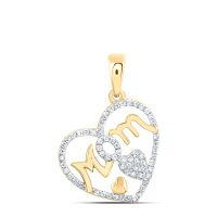 10K Yellow Gold Round Diamond Mom Heart Pendant 0.33 Cttw