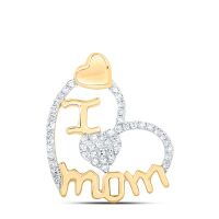 10K Yellow Gold Round Diamond I Heart Mom Pendant 0.25 Cttw