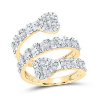 10K Yellow Gold Round Diamond Heart Spiral Cuff Band Nicoles Dream Collection Ring 1 Cttw