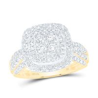 10K Yellow Gold Round Diamond Square Cluster Nicoles Dream Collection Ring 1 Cttw