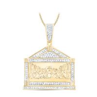 10K Yellow Gold Round Diamond Last Supper Charm Pendant 0.38 Cttw