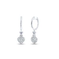 14K White Gold Round Diamond Heart Hoop Dangle Earrings 0.50 Cttw